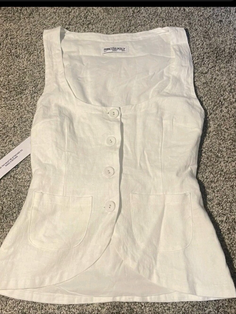 NWT Princess Polly White Button-Front Cotton Linen Vest/tank